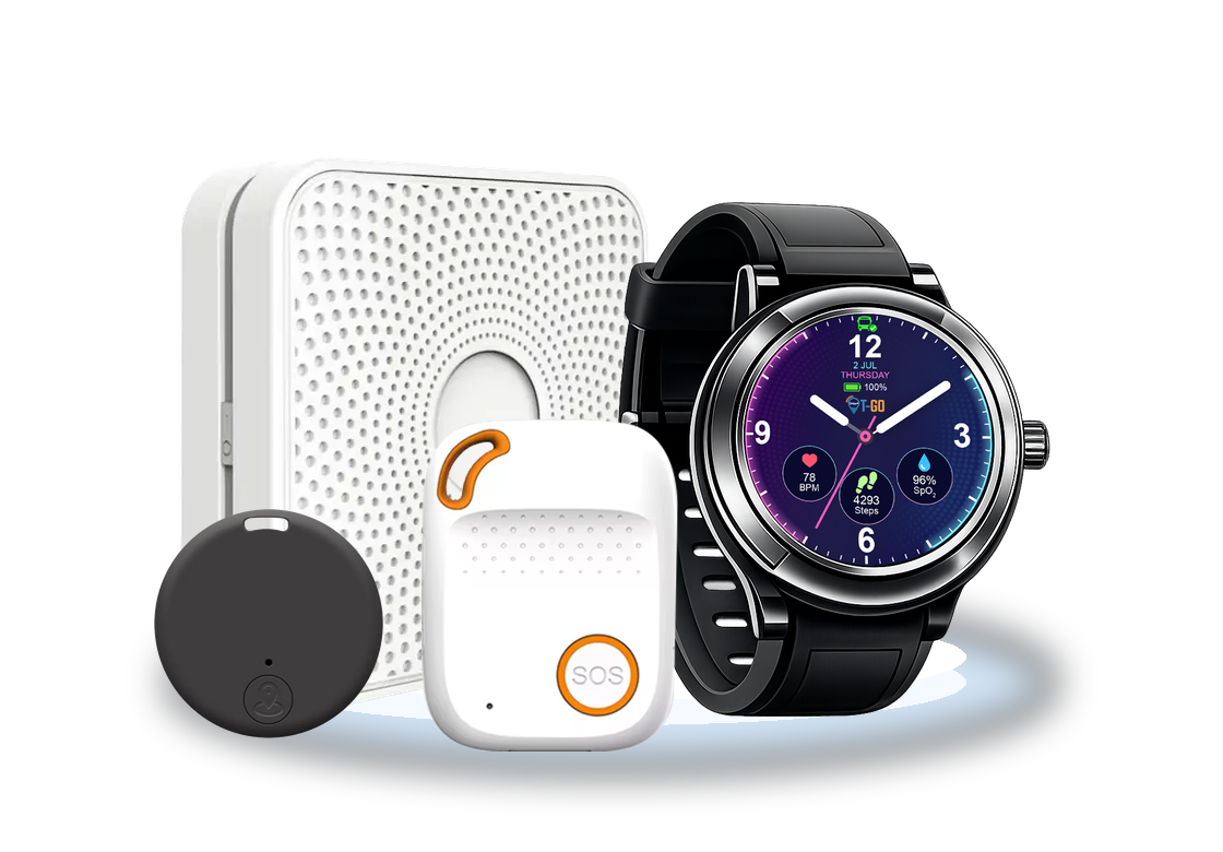 TGO smart devices — tracker, gateway, SOS pendant and smartwatch