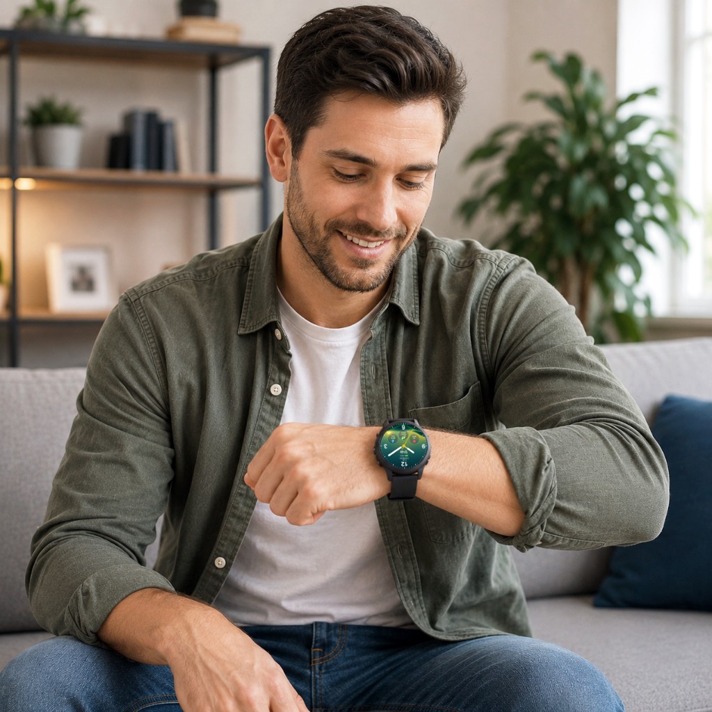 A man checking his TGO smartwatch